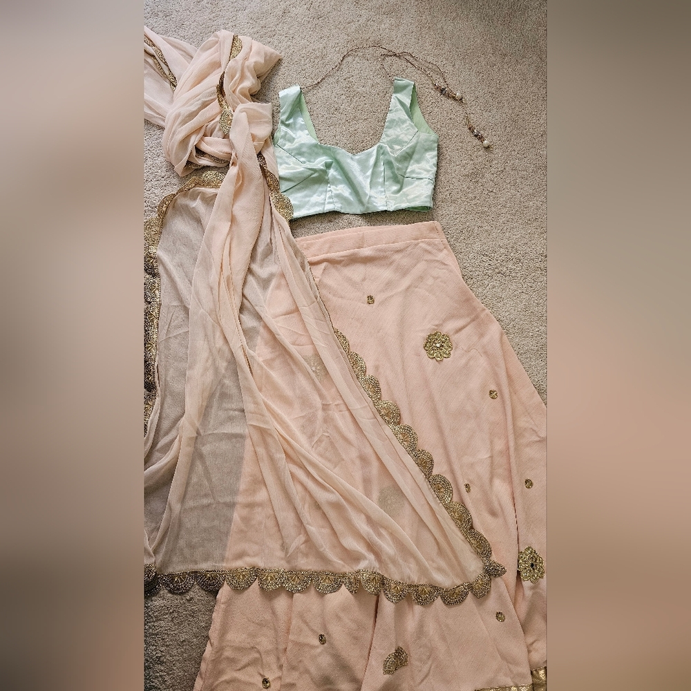 Pastel Pink and Mint Lengha